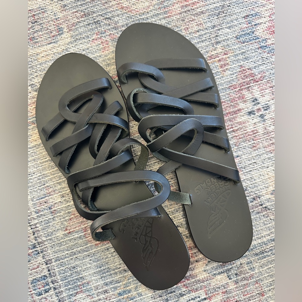 Ancient Greek Black Strappy Sandals - size 40